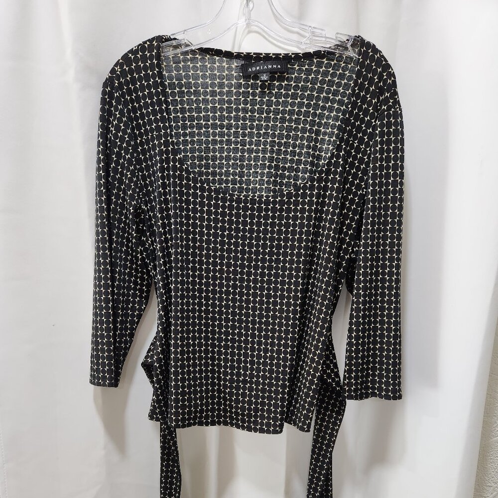 Adrianna Brown and Black Abstract pattern wrap tie top Blouse